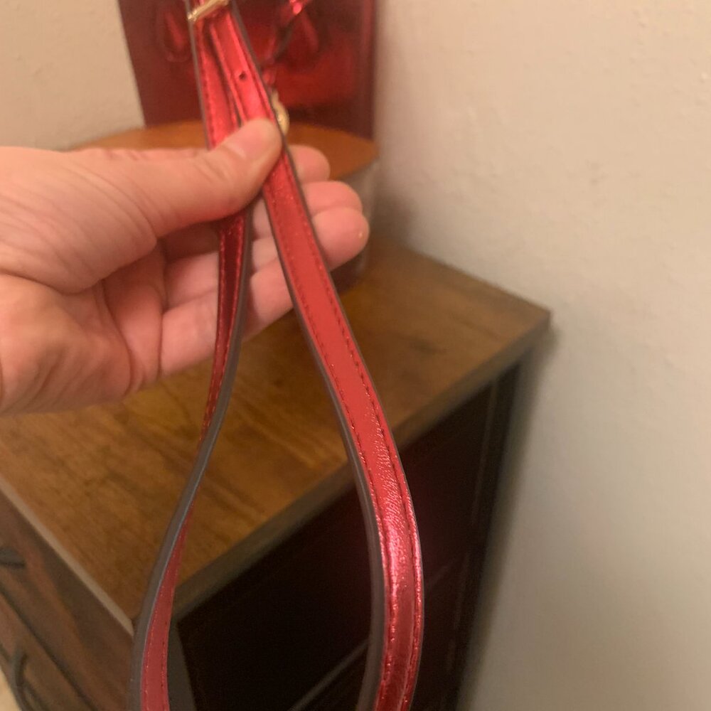 NEW MICHAEL KORS MERCER XS MINI CROSSBODY PHONE MK BAG METALLIC RED CRIMSON - Picture 9 of 16